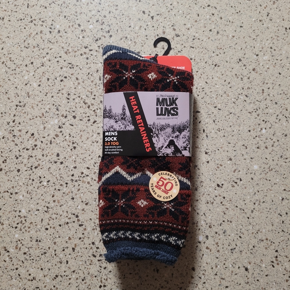 MUK LUKS Mens Size 10 -13 1 Pair Heat Retainer Thermal 3.0 TOG Socks Durable NEW